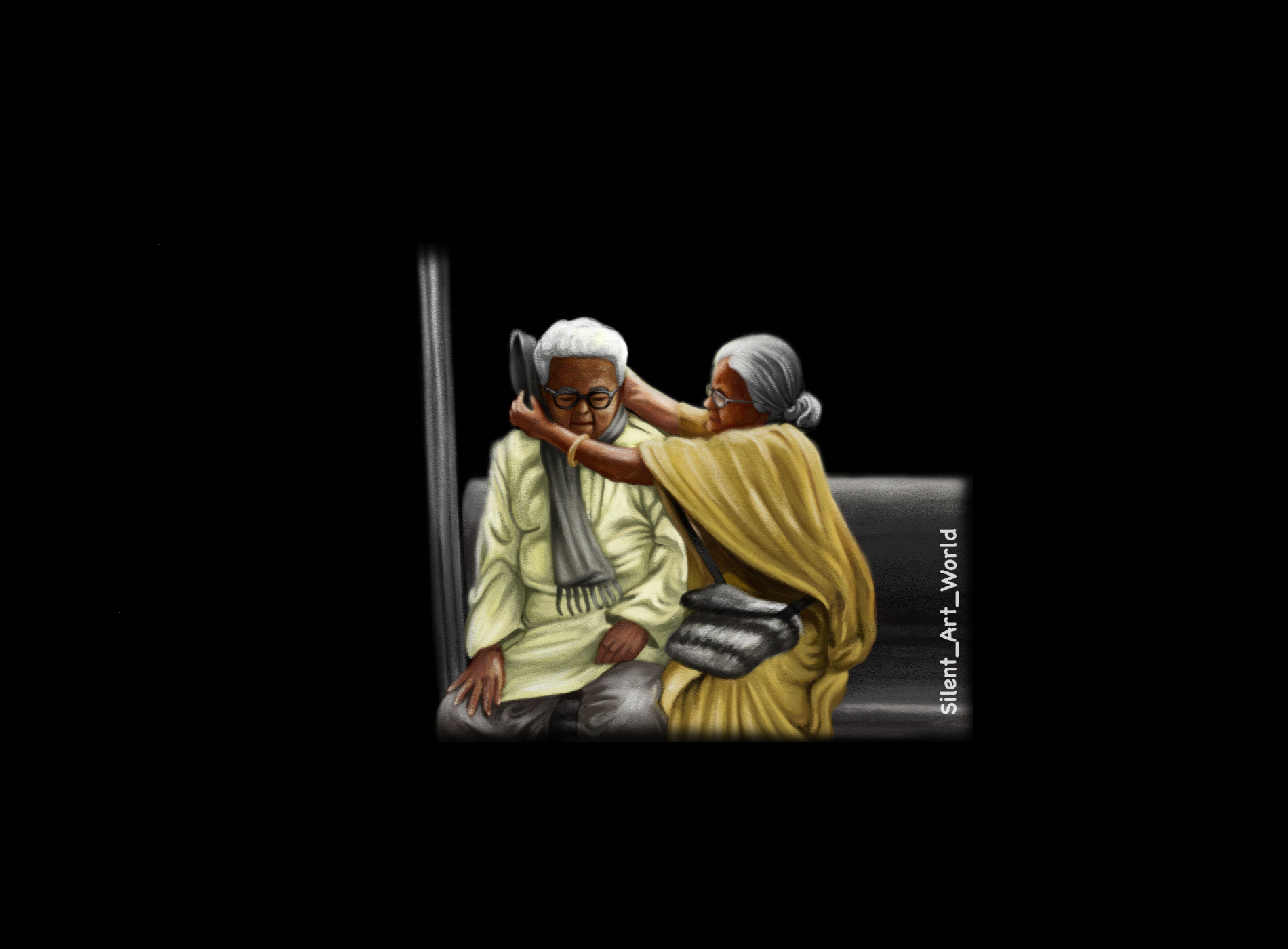 Digital painting of an elderly couple
