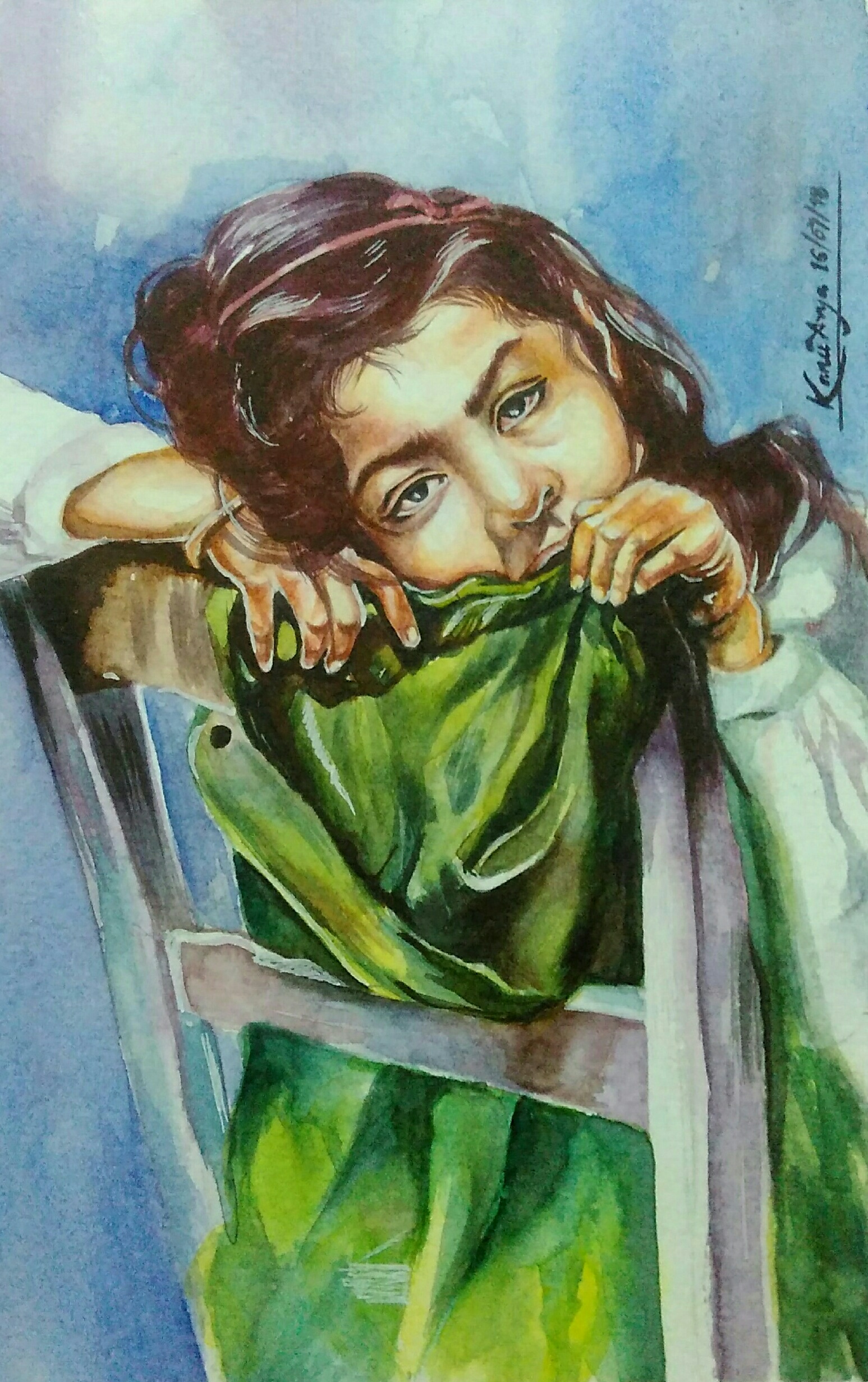 Watercolor painting of a child by Kanupriya